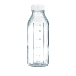 Syntic Square Liter Glass Milk Bottles  - 100% Leak-Proof Heavy Duty Screw Cap, 32 Oz Glass Juice Bottles w Scale Mark, Reusable Jugs Pitcher for Homemade Juice