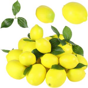 Homaisson 48 PCS Artificial Lemons with Leaves, 2 Sizes Fake Yellow Lemons, Lemon Decor for Summer-Themed Party Table Centerpiece, Realistic Fruits Photography Props