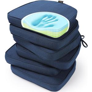 SUNROX Gel Memory Foam Chair Cushions, FadeShield Water-, Stain-Resistant Durable Reversible Seat Cushion Pads with Ties for Indoor/Outdoor Kitchen Dining Office 17"x16" Set of 6, Navy
