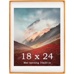 18x24 Frame Natural, Solid Cherry Wood 18 x 24 Poster Frame with Mat for 16 x 20 Image, Wall Gallery Mounting 24 x 18 Inch Large Picture Photo Frame