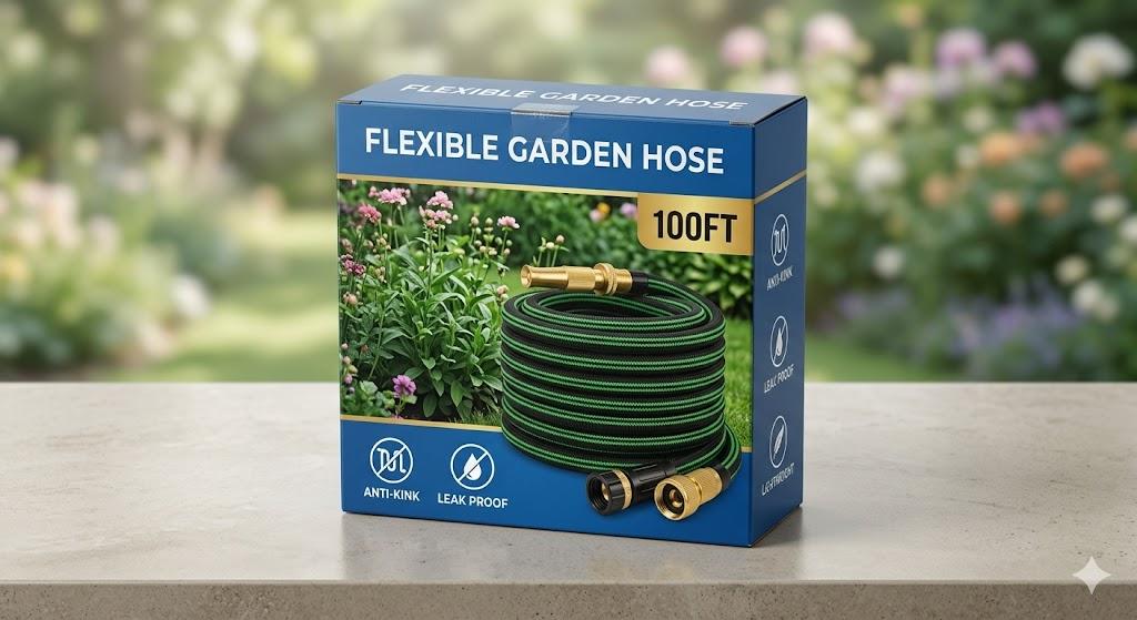 Expandable Garden Hose 100ft, 2025 New Flexible Water Hose with 10 Function Nozzle, Solid Metal Fittings, Lightweight, No Kink, Leakproof, Durable Expanding Hose for Gardening, Cleaning, Car Washing
