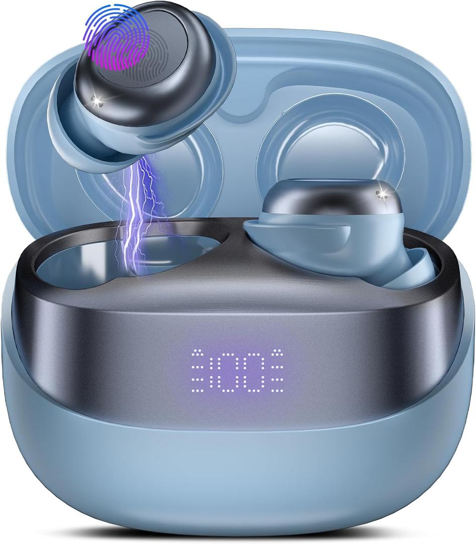 Sleep Earbuds Bluetooth 5.4 in Ear Light-Weight Headphones, Mini Sleep Headphones Small Design for Side Sleepers, 47H Playtime with Charging Case, Clear Calls Earphones, Haze Blue