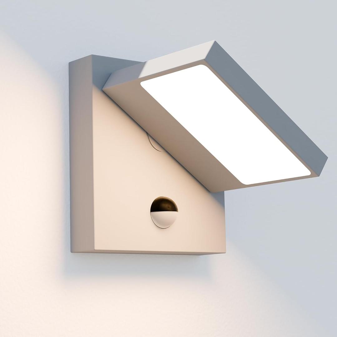Lustrlach Motion Sensor Outdoor Sconce Wall Light LED White Modern Exterior Porch Light Fixture Waterproof with Adjustable Lamp Head for House Patio Front Door Garden,3000K