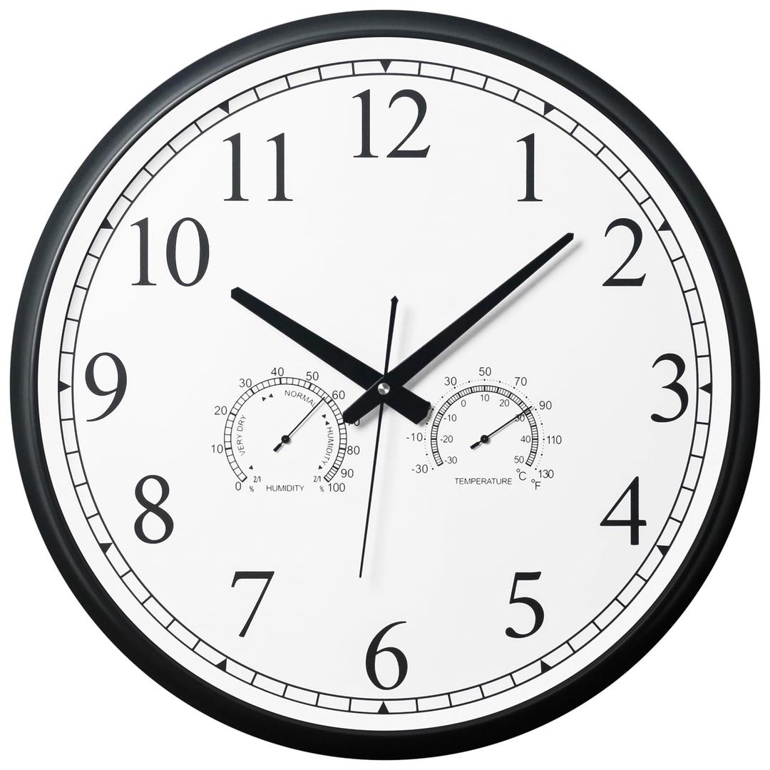 UMEXUS 18 Inch Waterproof Indoor Outdoor Wall Clock, Thermometer Hygrometer