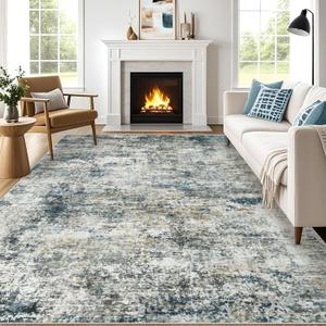 5x7 Washable Area Rug for Living Room: Modern Abstract Rugs Soft Non-Slip Low-Pile Indoor Floor Carpet for Bedroom, Dining Room, Nursery (BlueGreyBrown, 5'x7')
