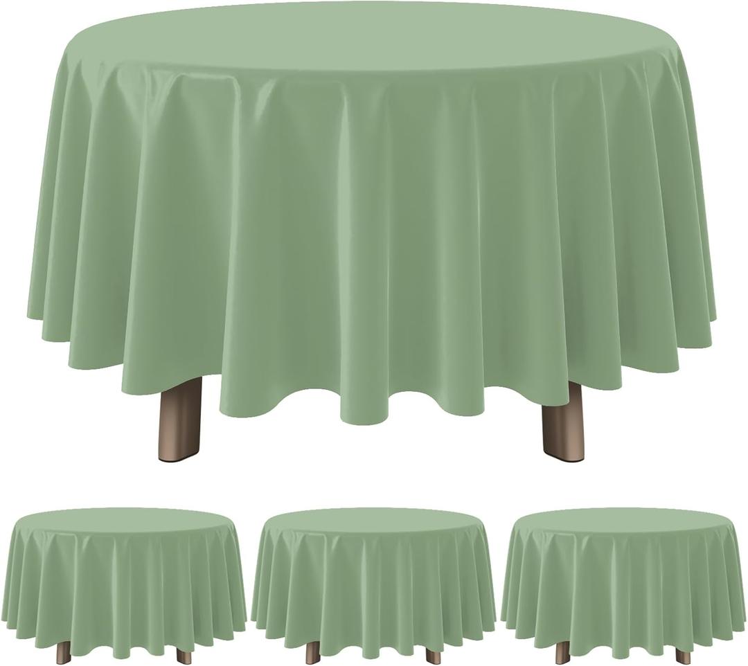 3Pcs Sage Green Plastic Tablecloths Round Light Green Tablecloth Waterproof Disposable Round Sage Table Cover for Birthday Bridal Wedding Baby Shower Party Decorations,84Inch