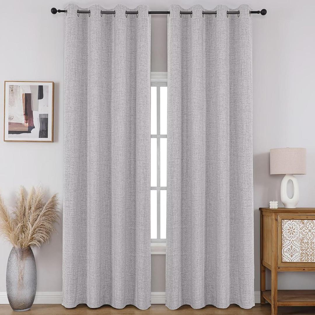 CUCRAF 100% Blackout Window Curtains 54 inches Long 2 Panels Set, Faux Linen Look Thermal Insulated Grommet Drapes, Room Darkening Curtain for Bedroom Living Room(W52 x L54 Inch, White)