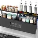 OTraki 2 Tier Strong Magnetic Oven Shelf 30 Inch Length Spice Rack Over The Stove Shelf with 2 Anti-Slip Mats Seasoning & 4 Hooks Kitchen Spice Storage Organizer Black