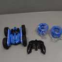 Remote Control Car, RC Cars with Strip Lights and Headlight, 2 Hours Long Battery Life, 4WD Double-Sided 360° Flips Rotating Stunt RC Car Toys, Birthday Gift for Boys Girls (Blue)