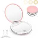Compact Mirror with Light, 1X/3X Magnification LED Pocket Mirror with USB Data Cable,Mini Mirror for Purse, Pocket,Travel and Present (Pink)
