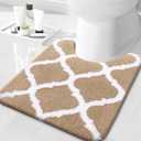 OLANLY U-Shaped Bathroom Rug 24x20  Soft Absorbent Microfiber, Non-Slip Plush Shaggy Mat, Machine Washable Contour Bath Rug for Toilet Base, Beige (24"x20")