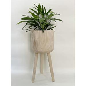 RISEON Handmade Mid Century Modern Wood Planter, Rustic Indoor Flower Pot Plant Stand,Large Floor Planter (Large)