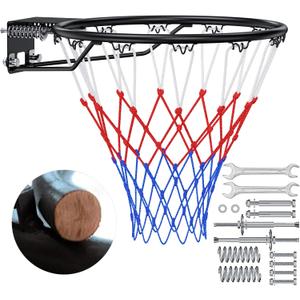 Airjam Basketball Rim, 18" Replacement Wall Mounted Outdoor Basketball Hoop, Heavy Duty Solid Steel, Double Spring Basketball Hoop Rim with All Weather Net for Indoor and Outdoor Hanging