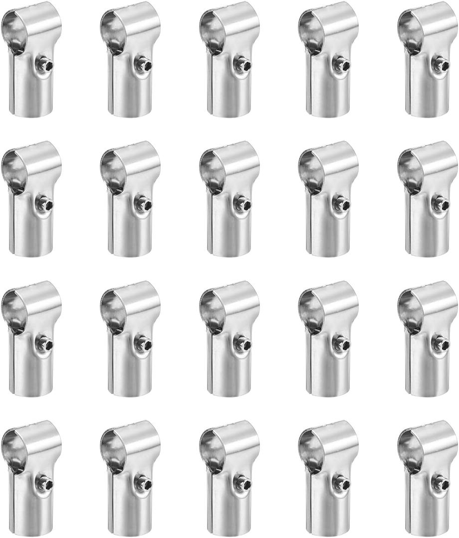 uxcell Structural Pipe Connector Joint Pipe Clamps 180 Degree 2 Way, 20 Set Stainless Steel Corner Fitting End Rails Clamp Fit OD 1 inch (25mm) Tube, Silver