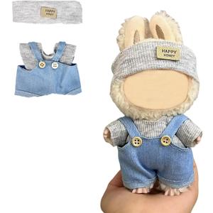 17cm Doll Clothes(NO Doll), Cute Dolls Outfit Accessories with Hat + Sweater + Suspenders Pants, Small Kawaii Clothes Set for Dolls(Style 5)