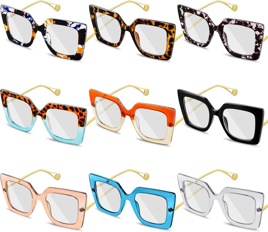 Kingdder 9 Pack Oversized Glasses for Women Square Blue Light Blocking Glasses Stylish Computer Reading Eyeglasses Kingdder 9 Pack Oversized Glasses for Women Square Blue Light Blocking Glasses Stylish Computer Reading Eyeglasses