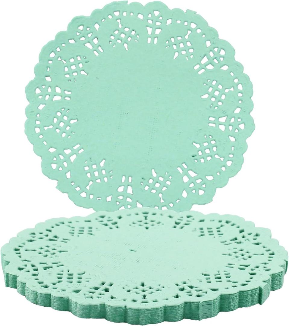 Round Paper Doilies, 100 Pcs 3.5 Colorful Decorative Lace Paper Doilies Disposable Placemats for Wedding Birthday Desserts Cakes Party Tableware Food Decoration, Green