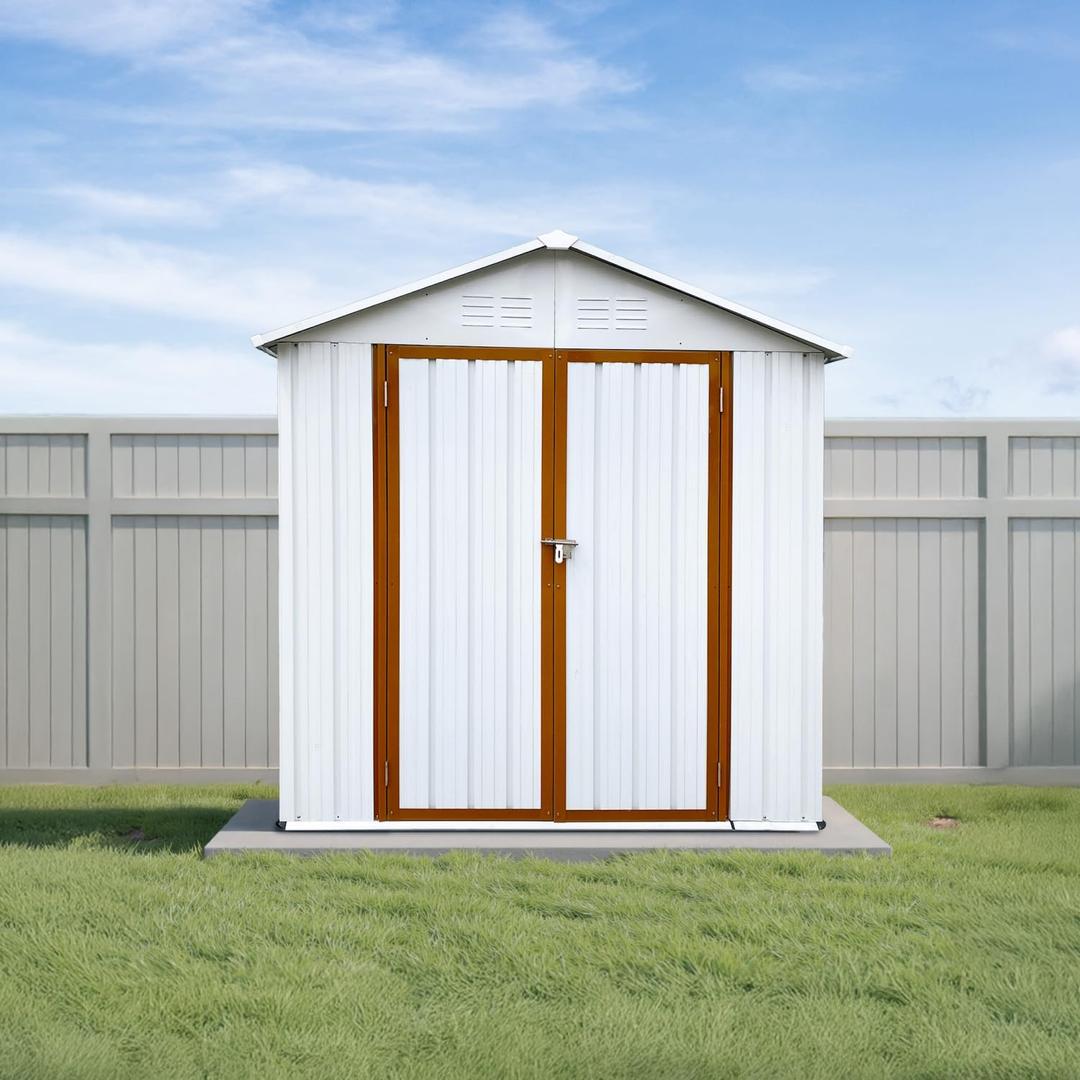 6x4 Ft Storage Shed with Floor, Permanent Steel Building with Lockable Doors & Air Vent for Backyard Garden Patio Lawn - Yellow