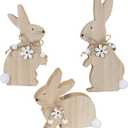 WellSign Easter Bunny Table Wooden Sign Decorations for Home, 3 Pieces Farmhouse Rabbit with Pompom Ball for Tabletop tiered tray Shelf Mantel Party Outdoor Indoor Decor