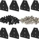 8 Sets 2020 Aluminum Extrusion T Slot Corner Bracket 20 Series Extruded Hardware T Shape Joint Plate with Nut Bolt for 20/20 20mm T V Slot Black Aluminum Profile Connector Accessories