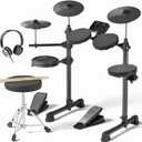 AODSK Electric Drum Set for Beginner Kids with 150 Sounds,4 Quiet Drum Pads,2 Pedal,Throne,Sticks,Electronic Drum with Headphone,AED-400