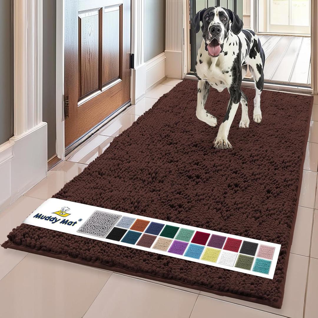Muddy Mat | Super Absorbent Door Mat Indoor, Microfiber Quick Dry Chenille Entryway Rug, Non-Slip Front Door Mat, Indoor Mats for Entryway, Machine Washable Pet Rug, Chocolate Brown 3ft x 8ft