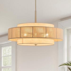VONLUCE 23.6" Boho Rattan Chandelier, 6-Light Rattan Ceiling Light Fixture, 24inch