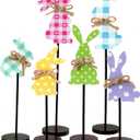 6 Pcs Easter Bunny Wooden Table Decor Farmhouse Rabbit Tabletop Centerpiece Sign Spring Farmhouse Standing Wood Block for Home Table Mantel Office Desk Easter Spring Party Decorations Supplies