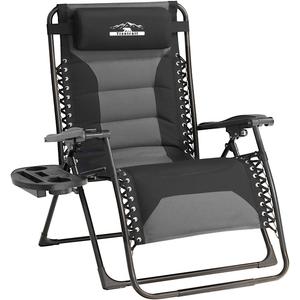 Zero Gravity Chair Oversized Recliner Padded Reclining Patio Chairs Folding XL Anti Gravity Lounge Chair with Adjustable Pillow and Cup Holder for Outdoor Camping Patio Lawn (X-Large/1 PCS, Black & Gray)