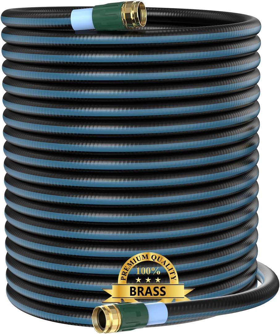 Garden Hose 50ft Brass Fittings, Heavy Duty 50ft x 1/2" Non-Expandable & Flexible Water Hose, Lightweight Hybrid Hose, Leak-Proof 3/4" Solid Brass Connector, Durable, Flexible and Kink-Free