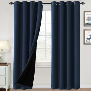 H.VERSAILTEX 100% Blackout Curtains for Bedroom Thermal Insulated Blackout Curtains 84 inch Length Heat and Full Light Blocking Curtains for Living Room with Black Liner 2 Panels Set, Navy