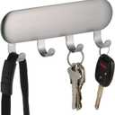 iDesign Forma Self-Adhesive Key Rack Organizer for Entryway, Kitchen - 4 Hooks, Stainless Steel