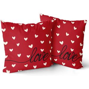 Giwawa Valentines Day Pillow Covers Set of 2 Red White Love Hearts Throw Pillowcases Romantic Double Sided Decorative Cushion Covers 18x18inch for Sofa Couch Bedding Wedding