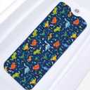 Baby Bath Mat for Tub for Kids, Cute Dino Animal 40 X 16 Inch Extra Long Toddler Bathtub Non Slip Cartoon Dinosaurs Shower Mat for Tub Anti Slip with Suction Cups and Drain Holes