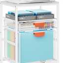 Marbrasse Rolling File Cart with Handle, Mobile File Cabinet on Lockable Wheels, Office Filing Cabinet Organizer, Printer Stand with Hanging File Folder Organizer for Home Office - White