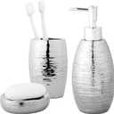 Navaris Silver Bathroom Accessory Set - Sleek Brushed Finish - Versatile and Functional Bathroom Accessories - Soap Dispenser, Toothbrush Holder, Soap Dish - Modern Bath Decor