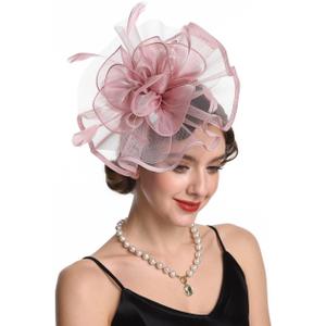 Women's Organza Church British Fascinator Bridal Tea Party Wedding Hat Summer (Hj2-pink)