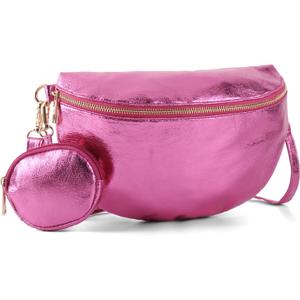 Crossbody Bags for Women Fashion Sling Purse Shoulder Bag Fanny Pack Leather Causal Chest Bum Bag Cross Body Purse (Rose)