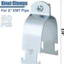 Landhoow Emt Pipe Universal Strut Clamps Strut Channel Accessory Electro Galvanized Conduit Clamp with Bolt and Nut, Rigid Pipe Tool(2 Inch,Silver,50 Pcs)