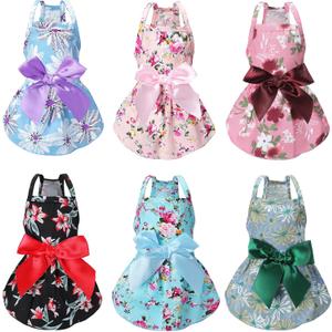 6 Pieces Puppy Dog Dress Pet Bowknot Princess Dress Puppy Floral Vest Skirt Pet Summer Dress Dog Cute Rosette Sundress Apparel for Small Dog Cat Pet (L (5-6lbs), Classic Style)