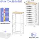 SYKIARIOL Rolling Cart with Drawers,10 Drawer Rolling Cart,Storage Cart with Wheels,Utility Cart with Drawers,Teacher Cart for Classroom Storage,Craft Cart with Wheels and Wooden Tabletop,White