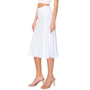 Women's Solid Flared Lightweight High Waist Classic Pull On Closure Stretchy A-Line Foldable Midi Skirt, Small