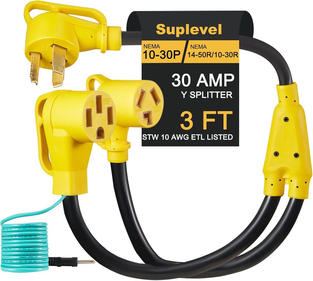 30 Amp Dryer Y Splitter to RV/EV, NEMA 10-30P to 14-50R/10-30R Splitter Power Adapter Cord, Dryer 3-Prong 30 AMP Y Adapter Cable for EV Charging at Dryer Outlet, STW 10 AWG, 3 FT, ETL Listed