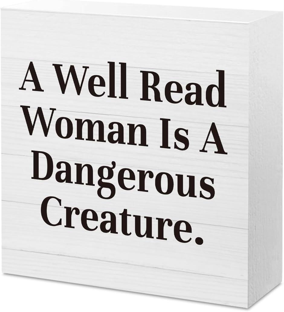 Funny Librarian Bookish Appreciation Thank You Gift for Women Book Lovers Her Friend Coworkers Librarian A Well Read Woman Desk Decor Decorative Wooden Box Sign 5 X 5 Inch