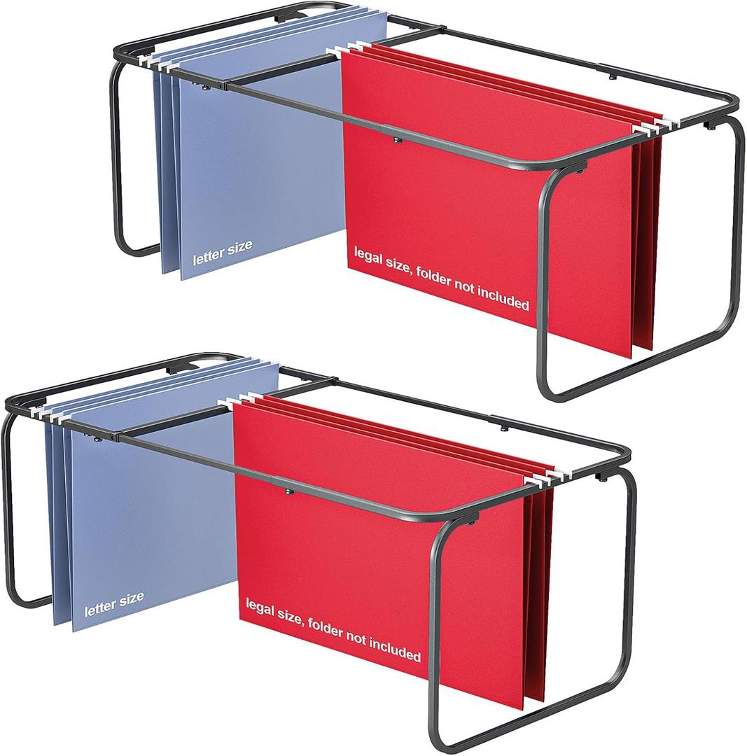 2 Sets Upgraded Adjustable Hanging File Folder Frame, Legal/Letter Size, Length Adjusted 16 to 25 inches, Heavy Duty Steel File Drawer/Cabinet Organizer Insert, Hanging Folder Holder, 12.598" W X 9.45" H