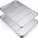 P&P CHEF 19.6 Inch Stainless Steel Baking Sheet with Rack Set (2 Pans+ 2 Racks), Cookie Sheets Pans Baking Trays and Cooling Wire Racks, Oven & Dishwasher Safe, Pans with Flat Racks