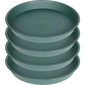 4 Pack of 16 inch Plant Saucer (13.5" Base), Heavy Duty Plastic Plant Tray for Pots, Flower Water Trays for Indoors, Bird Bath Bowls, Plant Drip Saucers for Planter 14"/15"/16" (Green)