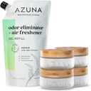 Azuna Air Freshener & Odor Eliminator for Strong Odor | 4 Room Kit Includes (4) 8 oz. Empty Luxe Glass Jars & 24oz Gel | Refill with Tea Tree Essential Oil | Natural Scent | Last 60-90 Days
