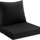 MIULEE Black Outdoor Chair Cushion 22x22 Inch for Patio Furniture Linen Textured Waterproof & 3 Year Color Fastness Seat and Back Couch Cushion with Ties No Slip Design