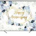 Happy Anniversary Backdrop 7x5ft Blue and White Flowers Wedding Anniversary Party Decorations Background Bridal Shower Engagement Banner Photo Booth Props